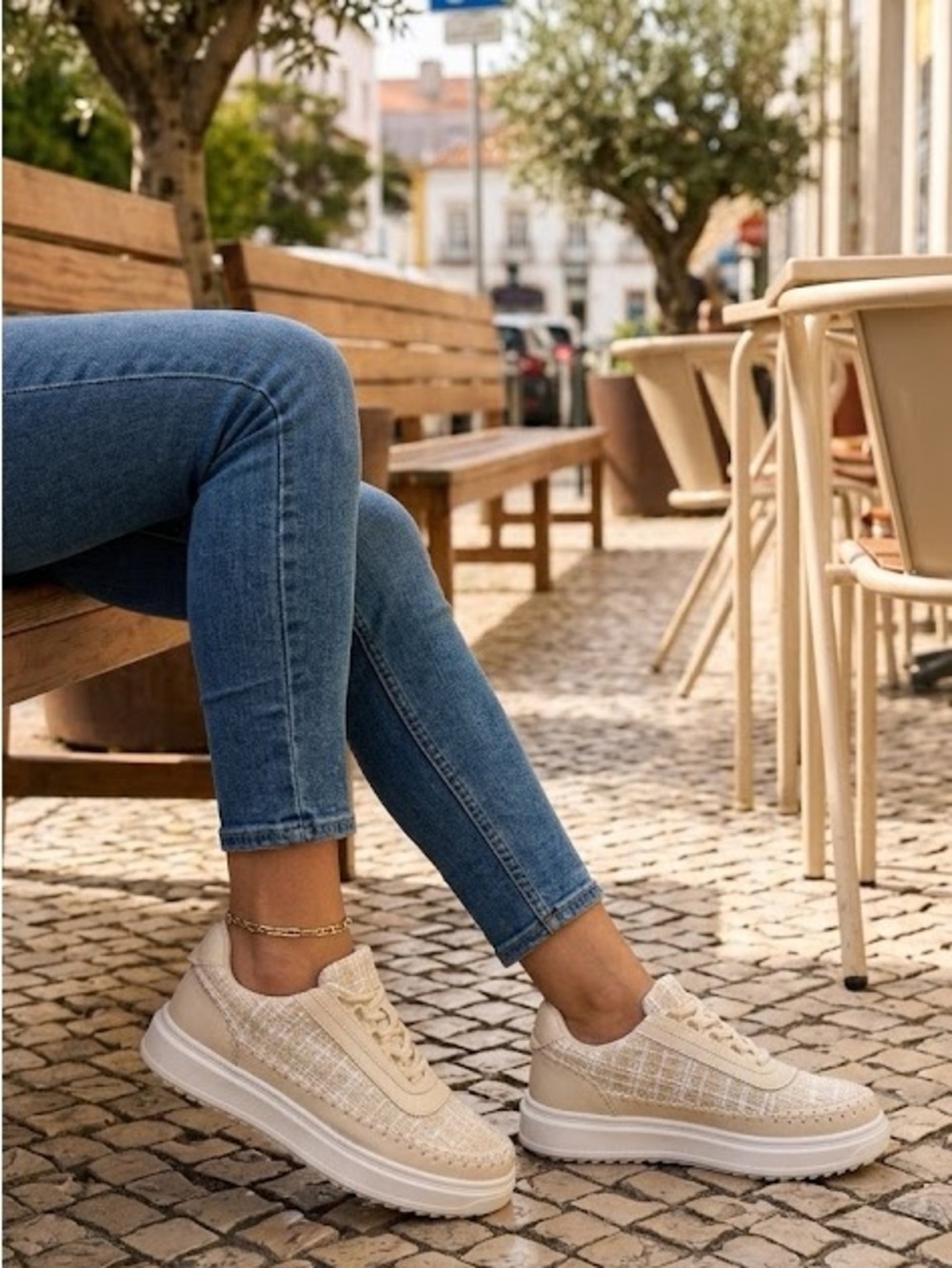 Casual Tweed Platform Sneakers - Cream - Picture 5 of 5